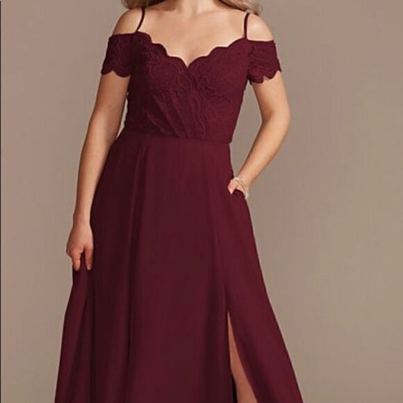 COPY2-DB Studios Celebrate Wine size 0 lace chiffon off-shoulder long bridesma… - Picture 1 of 8